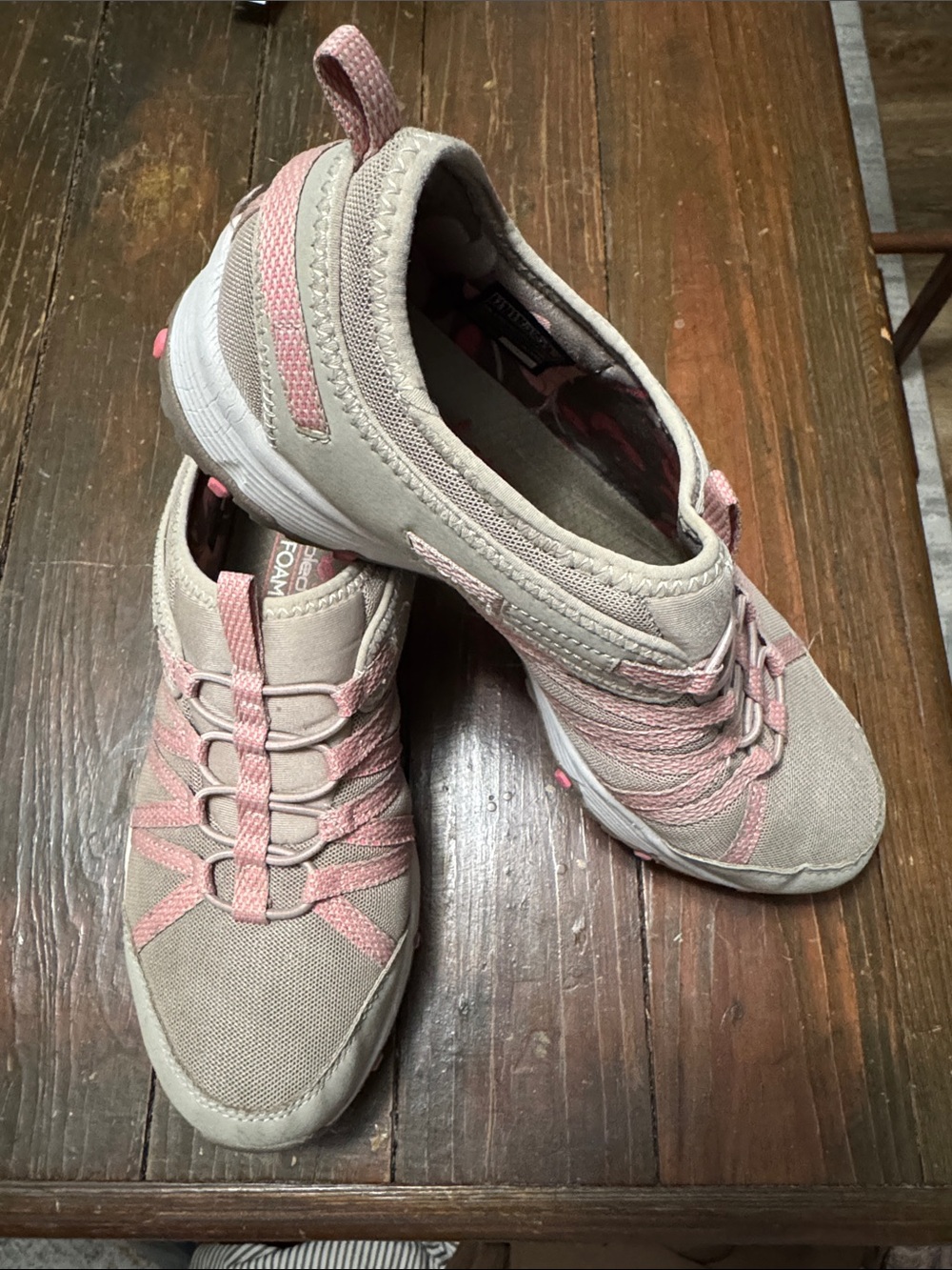 Skechers Women's Slip-On Athletic Shoes in Beige and Pink
